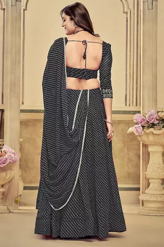 Printed Thread Work Semi-Stitched Lehenga & Unstitched Blouse With Dupatta