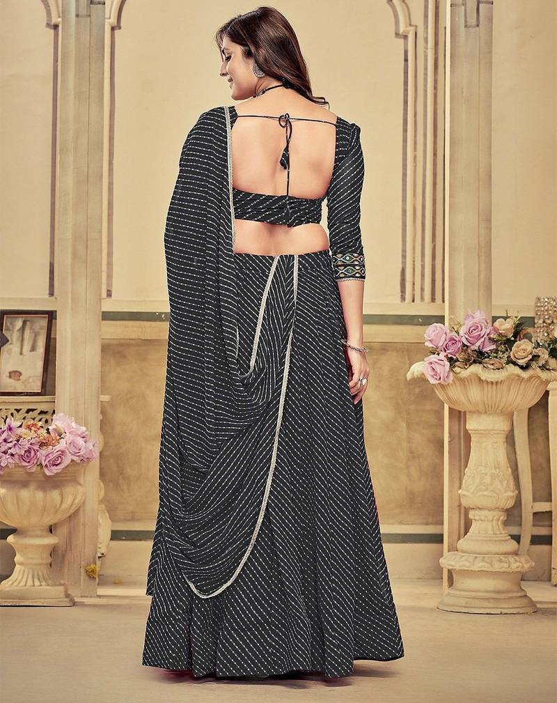 Printed Thread Work Semi-Stitched Lehenga & Unstitched Blouse With Dupatta
