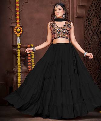Floral Embroidered Semi-Stitched Lehenga & Unstitched Blouse With Dupatta 1