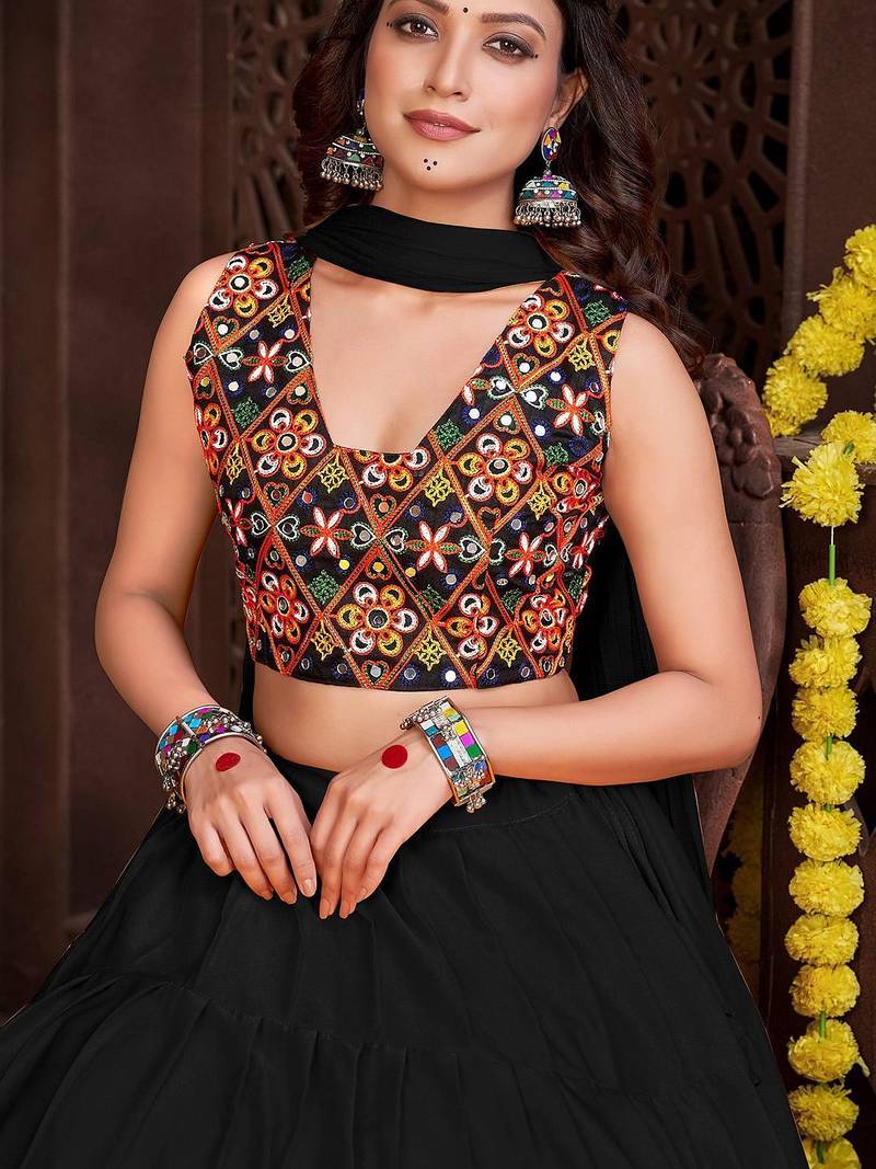 Floral Embroidered Semi-Stitched Lehenga & Unstitched Blouse With Dupatta