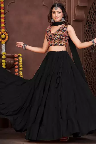 Floral Embroidered Semi-Stitched Lehenga & Unstitched Blouse With Dupatta