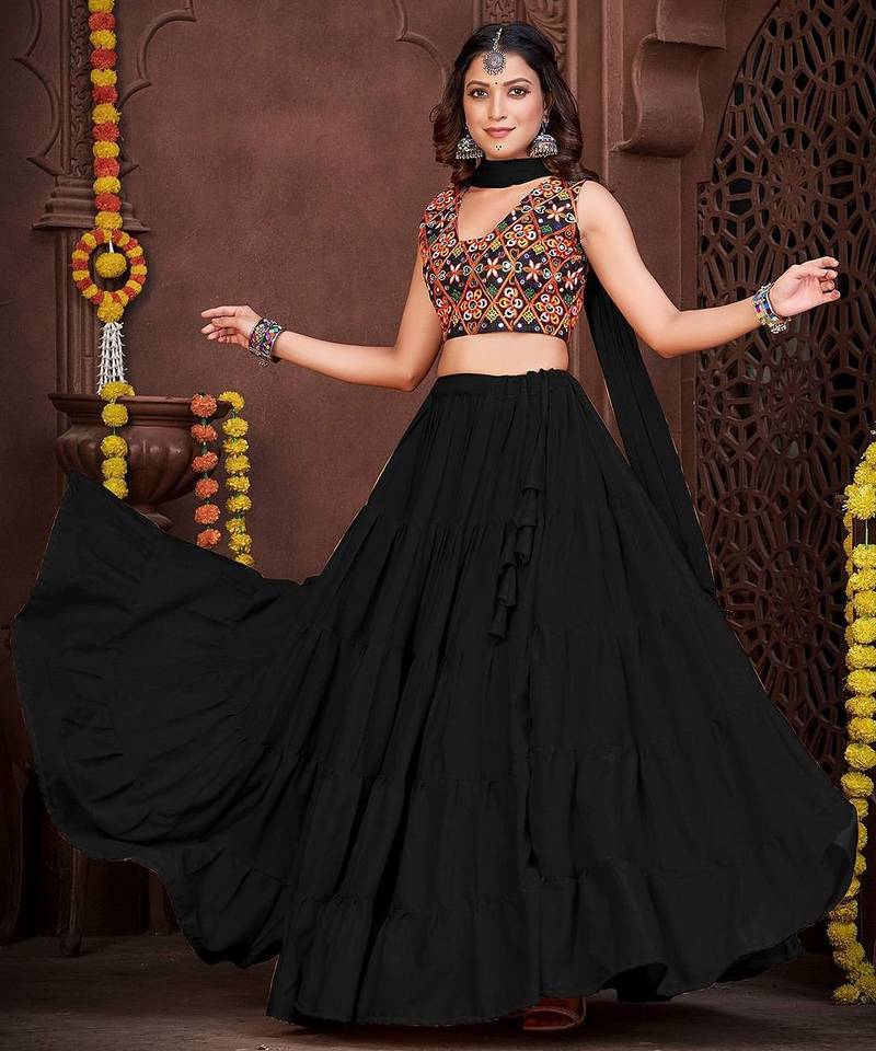 Floral Embroidered Semi-Stitched Lehenga & Unstitched Blouse With Dupatta