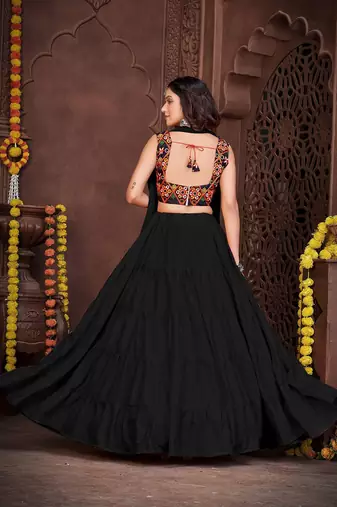 Floral Embroidered Semi-Stitched Lehenga & Unstitched Blouse With Dupatta
