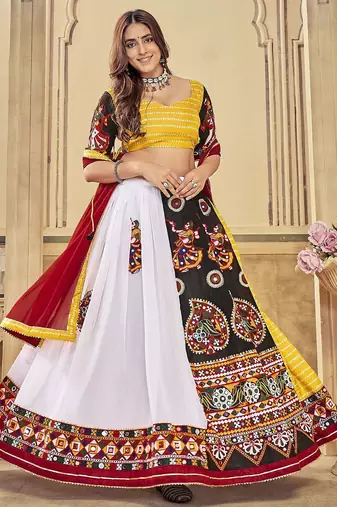 Embroidered Thread Work Semi-Stitched Lehenga & Unstitched Blouse With Dupatta
