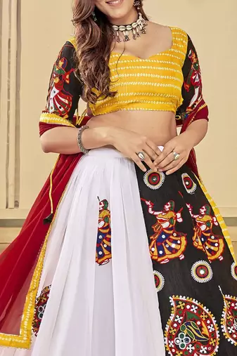 Embroidered Thread Work Semi-Stitched Lehenga & Unstitched Blouse With Dupatta