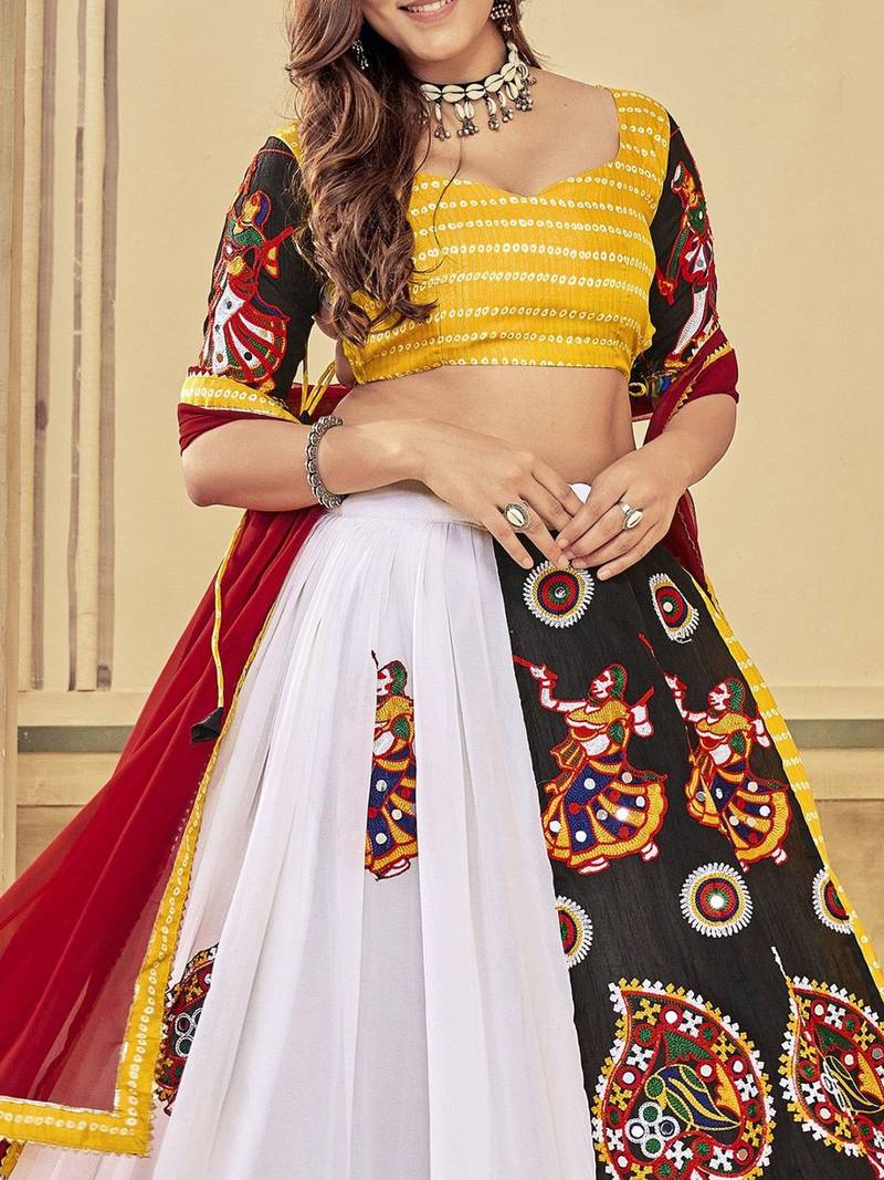 Embroidered Thread Work Semi-Stitched Lehenga & Unstitched Blouse With Dupatta
