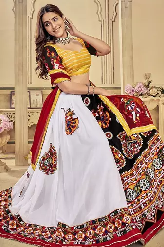 Embroidered Thread Work Semi-Stitched Lehenga & Unstitched Blouse With Dupatta