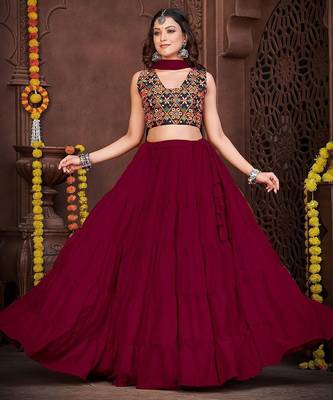 Floral Embroidered Semi-Stitched Lehenga & Unstitched Blouse With Dupatta 1