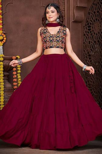 Floral Embroidered Semi-Stitched Lehenga & Unstitched Blouse With Dupatta