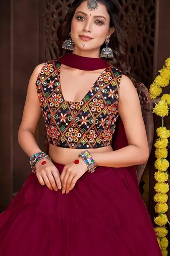 Floral Embroidered Semi-Stitched Lehenga & Unstitched Blouse With Dupatta