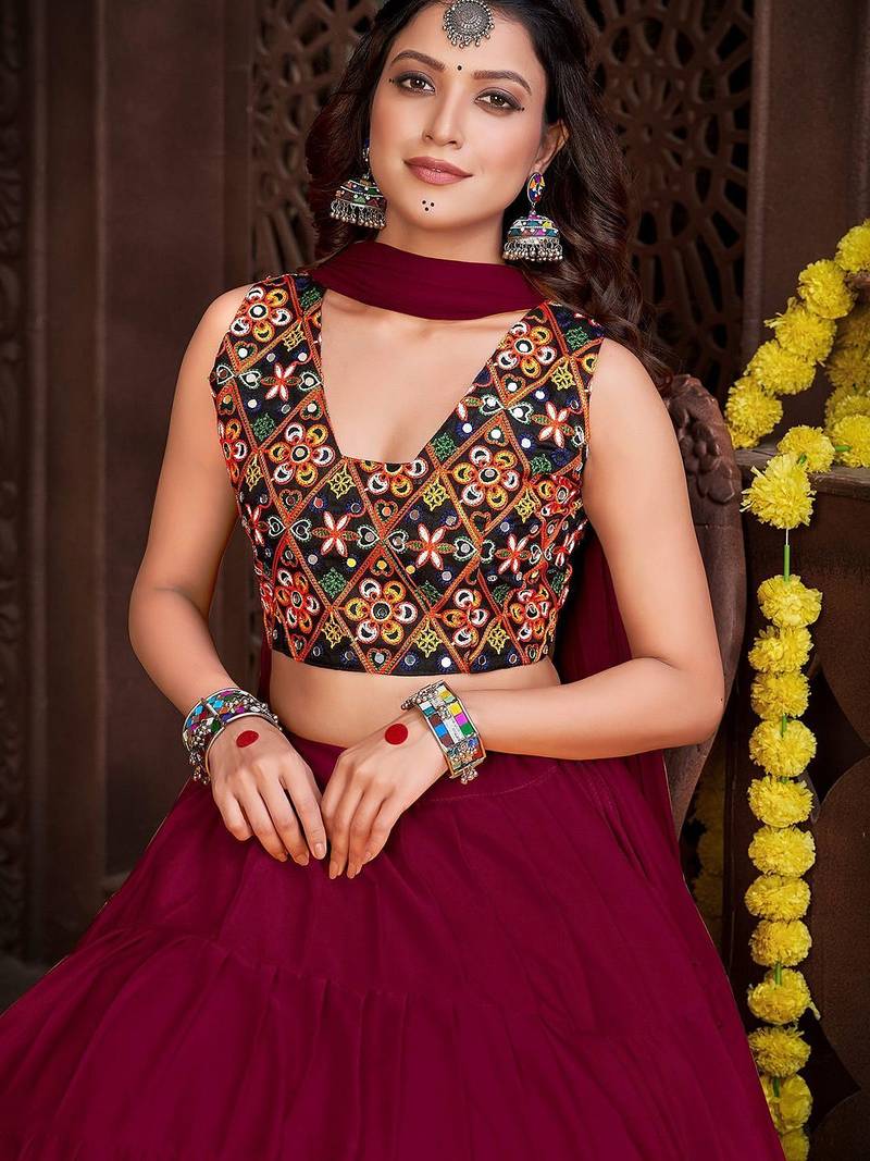 Floral Embroidered Semi-Stitched Lehenga & Unstitched Blouse With Dupatta