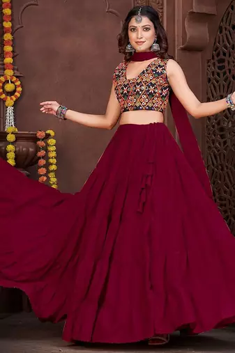 Floral Embroidered Semi-Stitched Lehenga & Unstitched Blouse With Dupatta