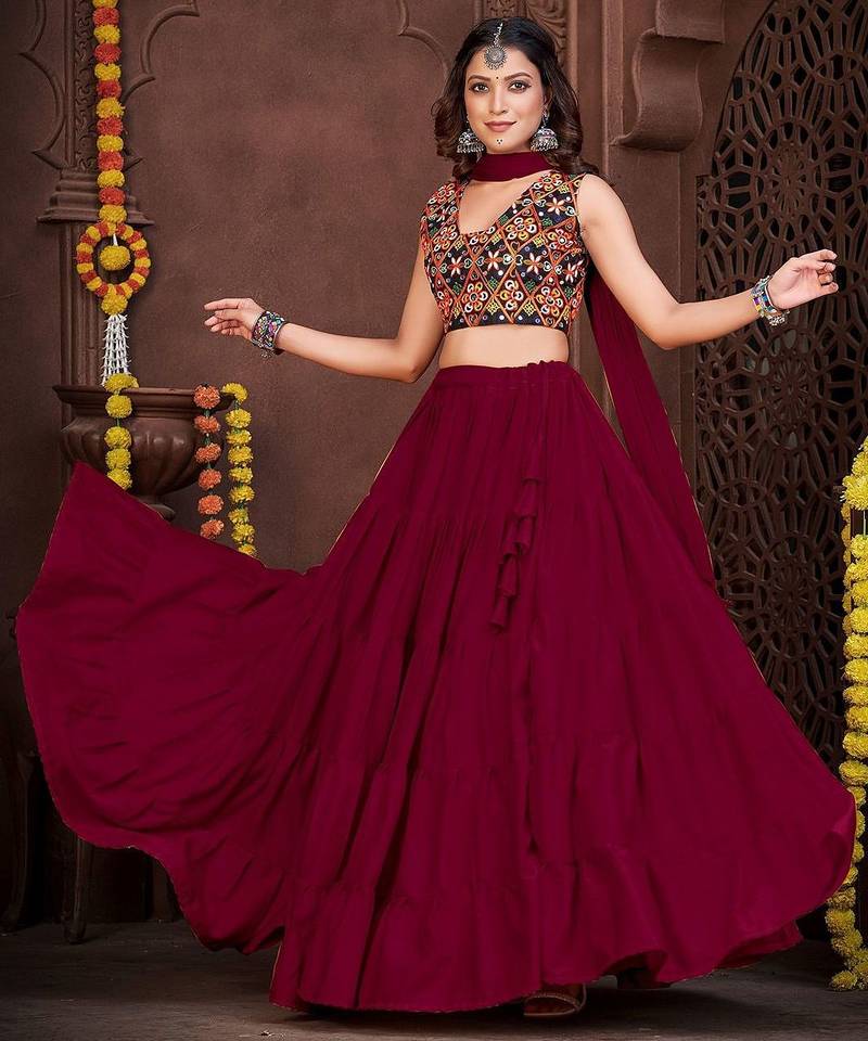 Floral Embroidered Semi-Stitched Lehenga & Unstitched Blouse With Dupatta