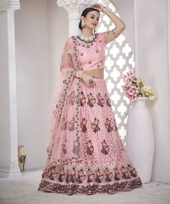 Women Embroidered Semi-Stitched Lehenga With Unstitched Blouse & Dupatta 1