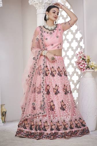 Women Embroidered Semi-Stitched Lehenga With Unstitched Blouse & Dupatta
