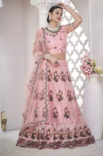 Women Embroidered Semi-Stitched Lehenga With Unstitched Blouse & Dupatta