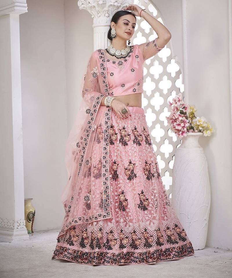 Women Embroidered Semi-Stitched Lehenga With Unstitched Blouse & Dupatta