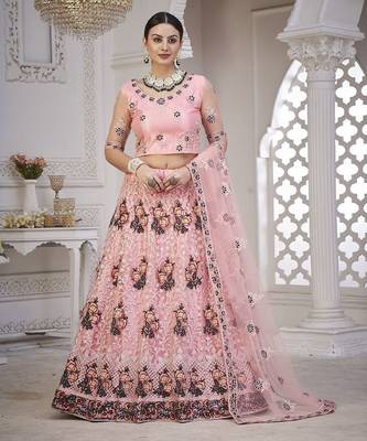 Women Embroidered Semi-Stitched Lehenga With Unstitched Blouse & Dupatta 2