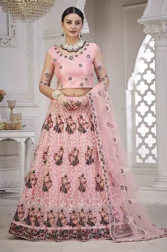 Women Embroidered Semi-Stitched Lehenga With Unstitched Blouse & Dupatta