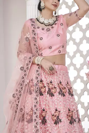 Women Embroidered Semi-Stitched Lehenga With Unstitched Blouse & Dupatta