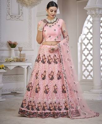 Women Embroidered Semi-Stitched Lehenga With Unstitched Blouse & Dupatta 4