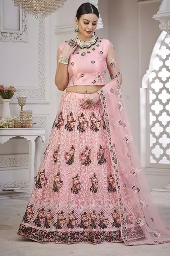 Women Embroidered Semi-Stitched Lehenga With Unstitched Blouse & Dupatta