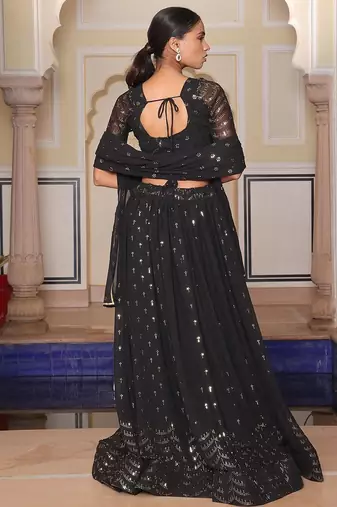 Embroidered Semi-Stitched Lehenga With Unstitched Blouse & Dupatta