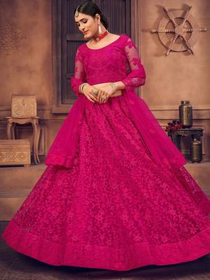 Embroidered Thread Work Semi-Stitched Lehenga & Unstitched Blouse With Dupatta 1