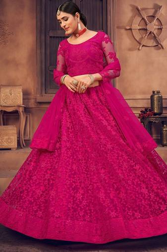 Embroidered Thread Work Semi-Stitched Lehenga & Unstitched Blouse With Dupatta