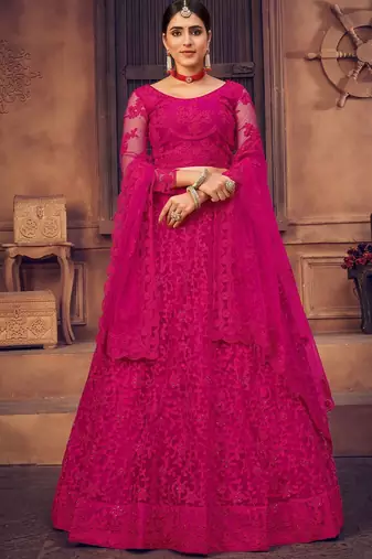 Embroidered Thread Work Semi-Stitched Lehenga & Unstitched Blouse With Dupatta