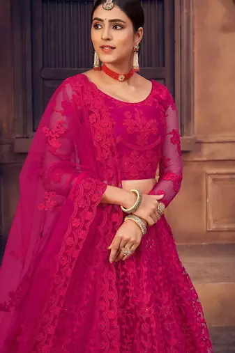 Embroidered Thread Work Semi-Stitched Lehenga & Unstitched Blouse With Dupatta