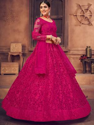 Embroidered Thread Work Semi-Stitched Lehenga & Unstitched Blouse With Dupatta 4