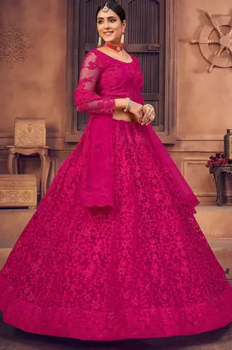 Embroidered Thread Work Semi-Stitched Lehenga & Unstitched Blouse With Dupatta