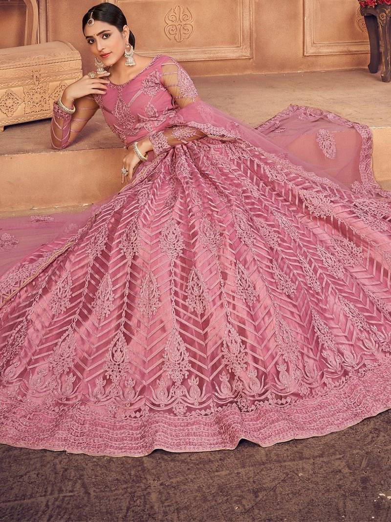 Embroidered Thread Work Semi-Stitched Lehenga & Unstitched Blouse With Dupatta