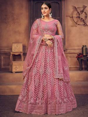 Embroidered Thread Work Semi-Stitched Lehenga & Unstitched Blouse With Dupatta 2