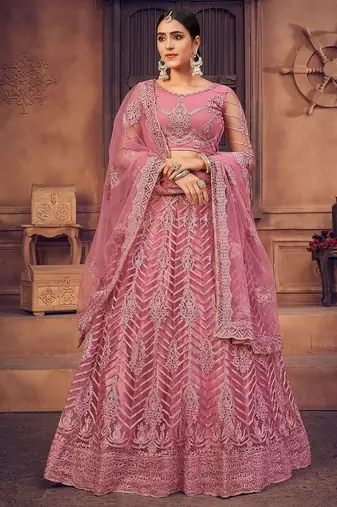 Embroidered Thread Work Semi-Stitched Lehenga & Unstitched Blouse With Dupatta