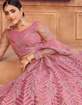 Embroidered Thread Work Semi-Stitched Lehenga & Unstitched Blouse With Dupatta 3