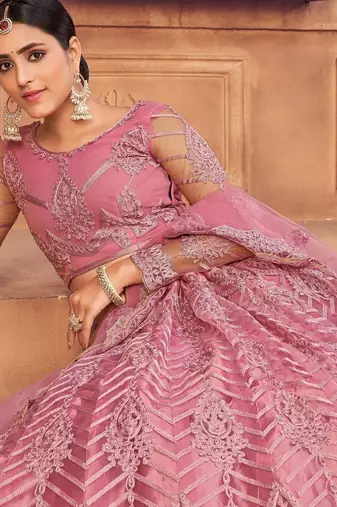 Embroidered Thread Work Semi-Stitched Lehenga & Unstitched Blouse With Dupatta