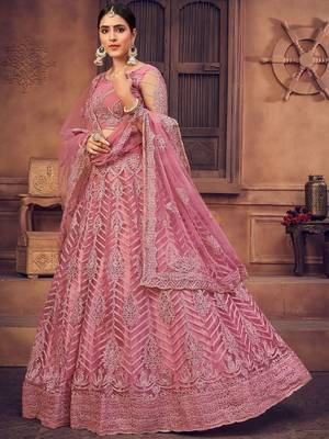 Embroidered Thread Work Semi-Stitched Lehenga & Unstitched Blouse With Dupatta 4