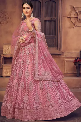 Embroidered Thread Work Semi-Stitched Lehenga & Unstitched Blouse With Dupatta