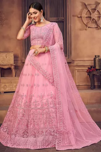 Embroidered Thread Work Semi-Stitched Lehenga & Unstitched Blouse With Dupatta