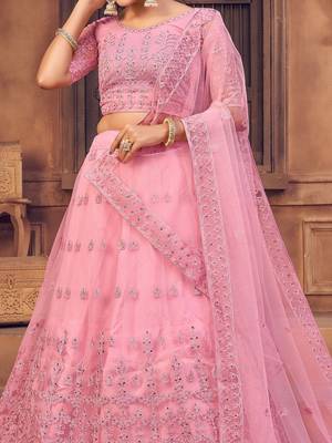Embroidered Thread Work Semi-Stitched Lehenga & Unstitched Blouse With Dupatta 2