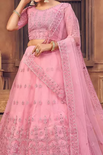 Embroidered Thread Work Semi-Stitched Lehenga & Unstitched Blouse With Dupatta