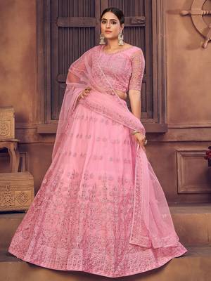Embroidered Thread Work Semi-Stitched Lehenga & Unstitched Blouse With Dupatta 3