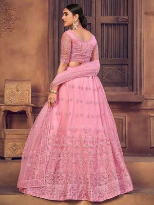 Embroidered Thread Work Semi-Stitched Lehenga & Unstitched Blouse With Dupatta 4