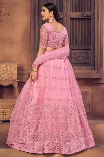 Embroidered Thread Work Semi-Stitched Lehenga & Unstitched Blouse With Dupatta