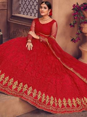 Embroidered Thread Work Semi-Stitched Lehenga & Unstitched Blouse With Dupatta 1
