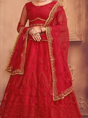 Embroidered Thread Work Semi-Stitched Lehenga & Unstitched Blouse With Dupatta 3