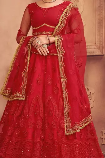Embroidered Thread Work Semi-Stitched Lehenga & Unstitched Blouse With Dupatta