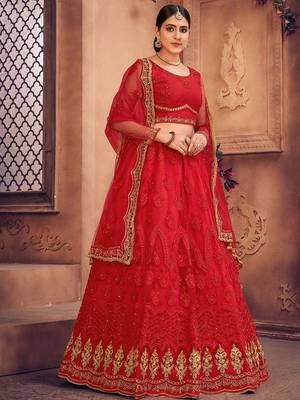 Embroidered Thread Work Semi-Stitched Lehenga & Unstitched Blouse With Dupatta 4
